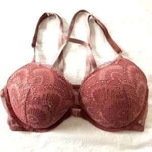 NWOT Victoria's Secret Push Up Bra Dusty Rose Lace SZ 36D